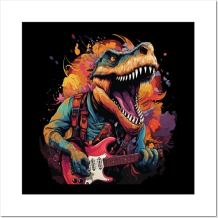 Dinosaur Playing Guitar Posters and Art